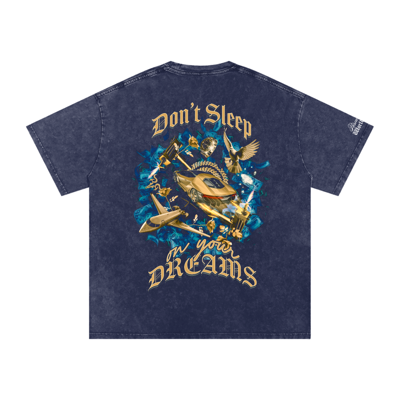 DON'T SLEEP ON YOUR DREAMS 2 x RISENRETRO Snow Washed Oversized Cotton T-Shirt