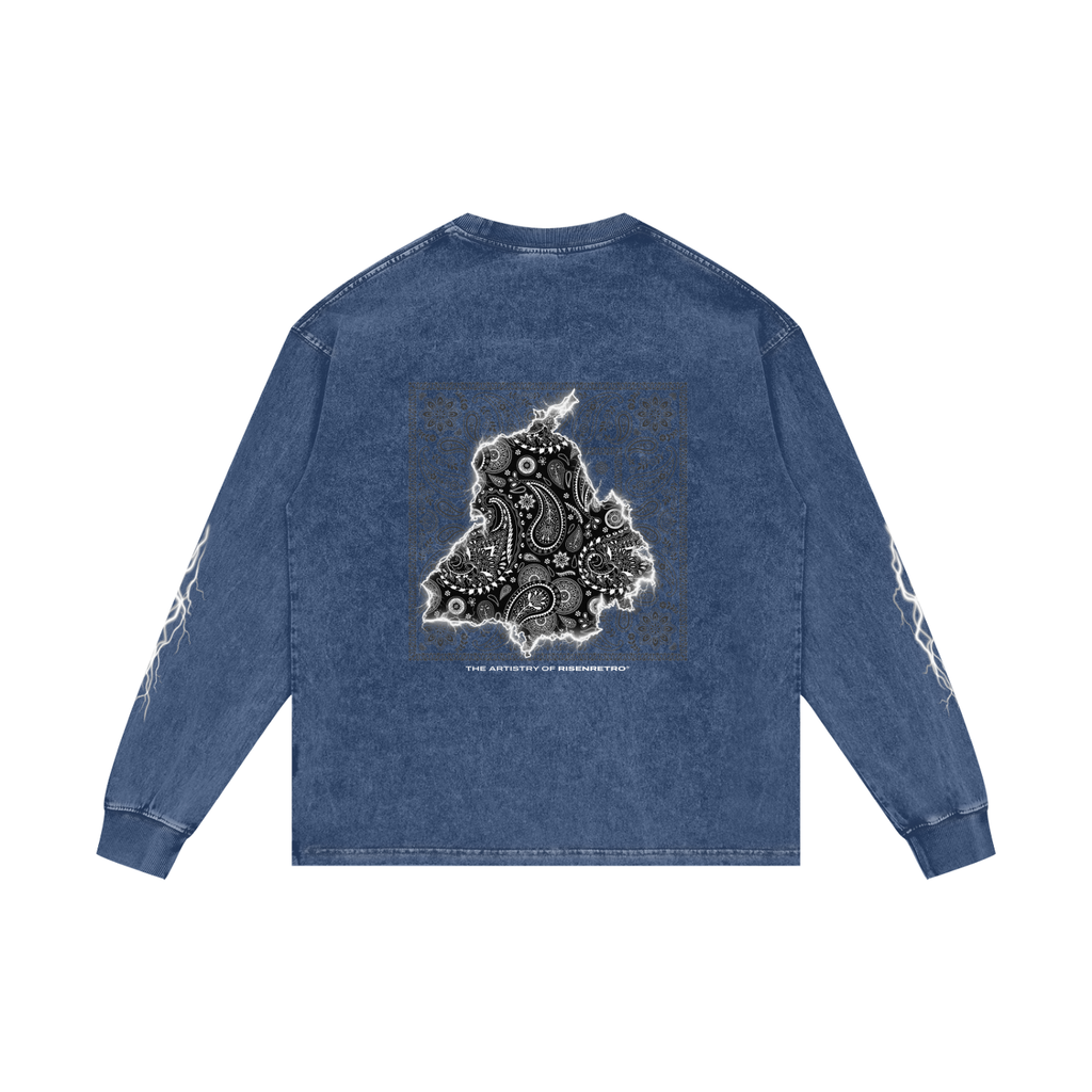 Panjab Bandana Flash  | RISENRETRO |  Acid Wash Oversize Long Sleeve T-Shirt
