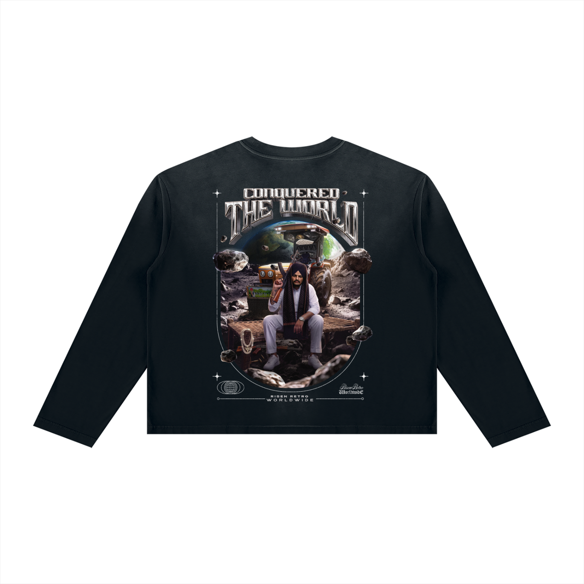 CONQUERED THE WORLD | Unisex Sunfade Boxy Long Sleeve T-Shirt | Sidhu Moose Wala