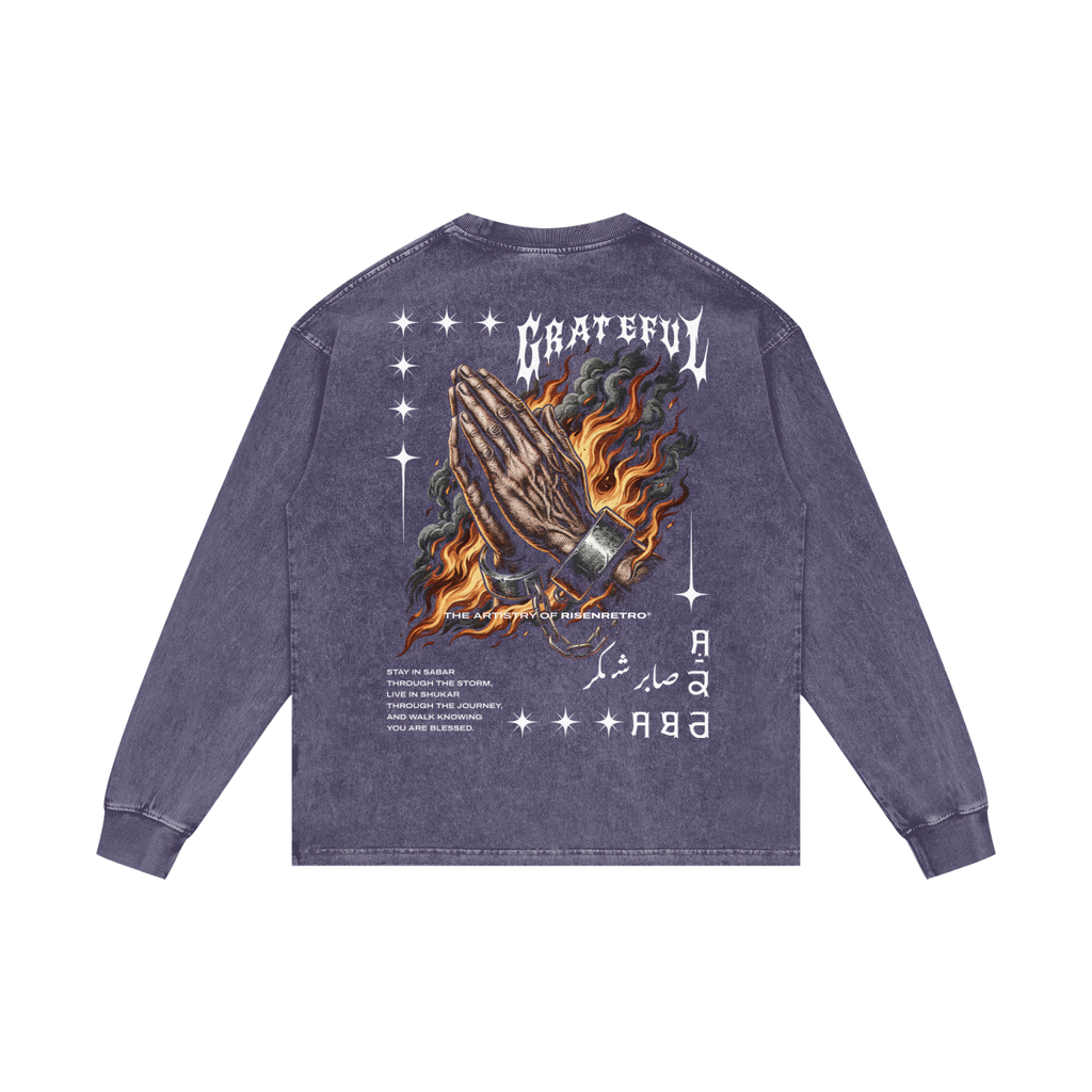 GRATEFUL | RISENRETRO | Acid Wash Oversize Long Sleeve T-Shirt