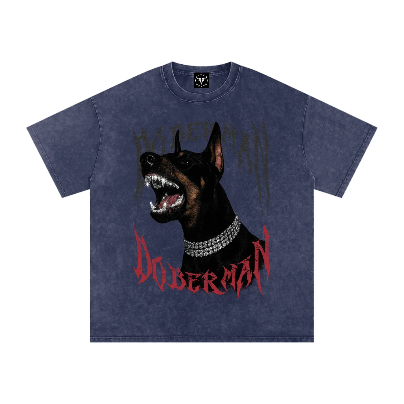 Doberman Rage X Risen Retro Snow Washed Oversized Cotton T-Shirt