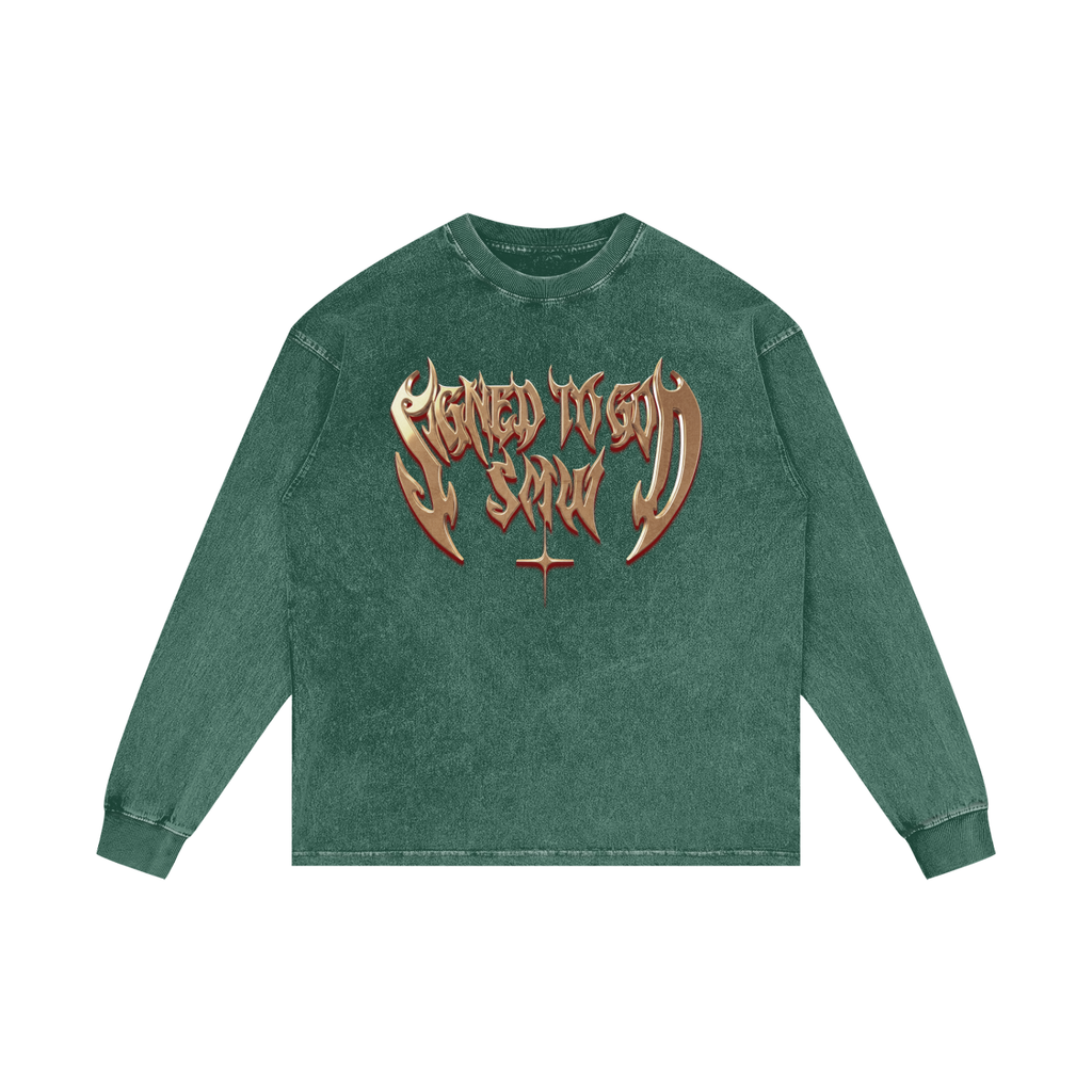 SMW CUSTOM | Signed To God | RisenRetro | Acid Wash Oversize Long Sleeve T-Shirt