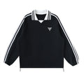 Risen Retro Monogram Contrast Striped Lapel Collar Sweatshirt