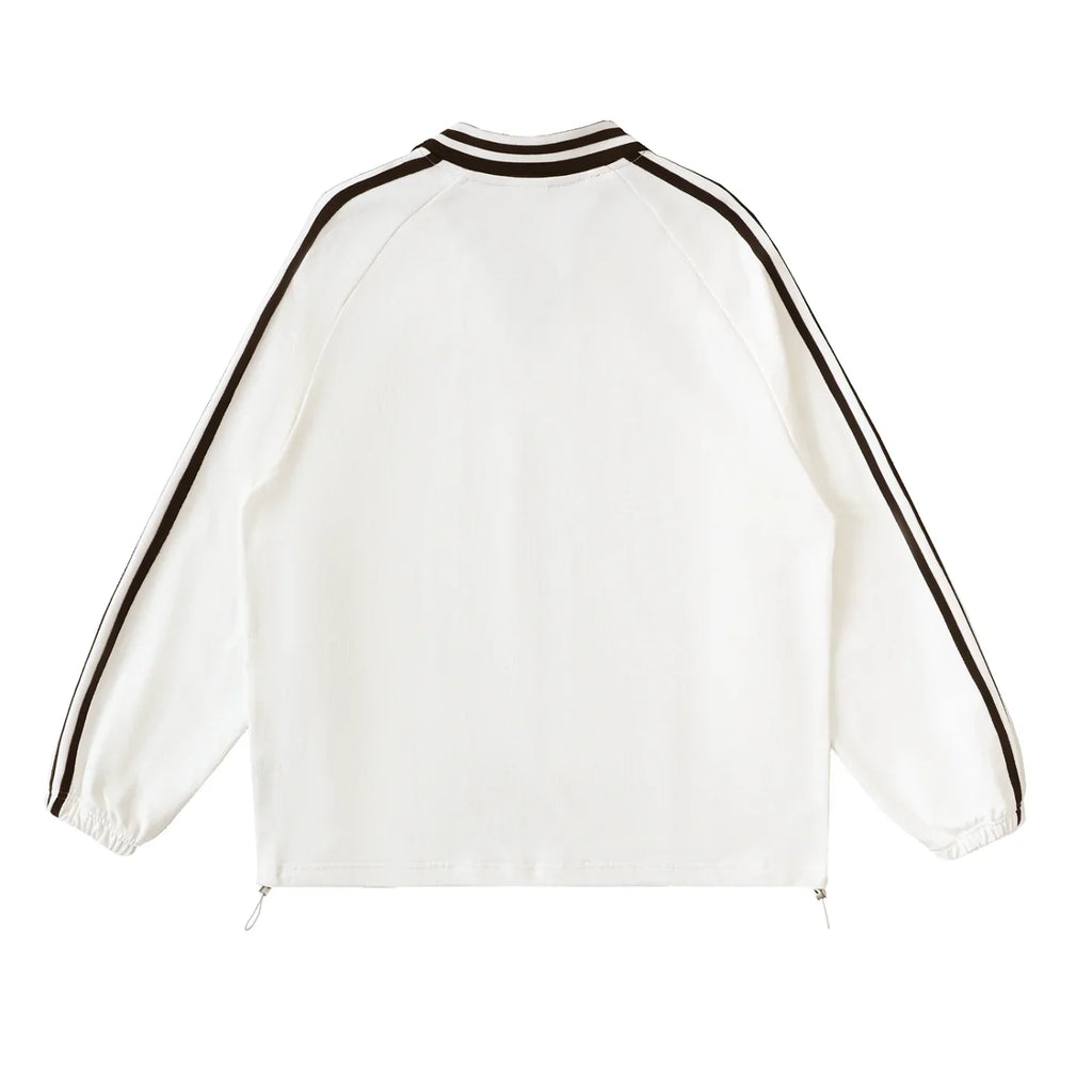 Risen Retro Monogram Contrast Striped Lapel Collar Sweatshirt