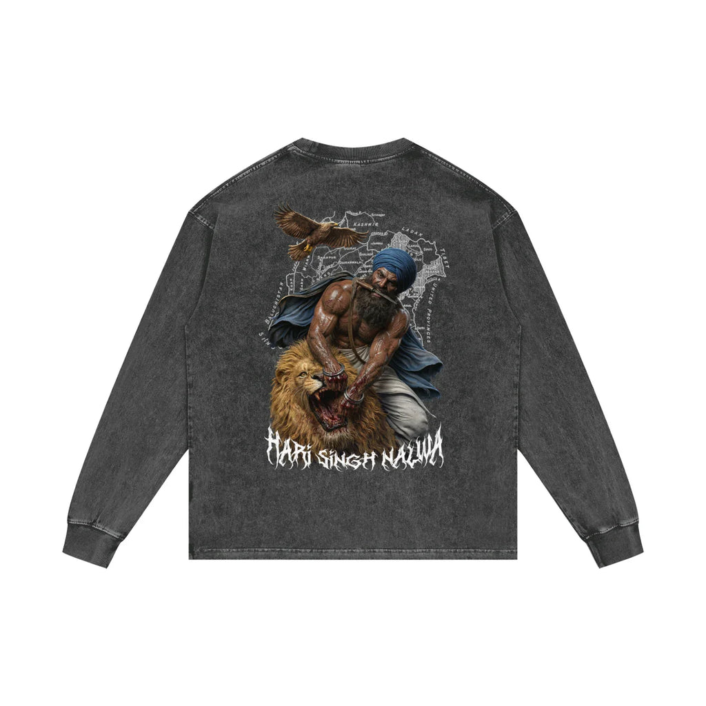 Sher-e-Punjab: Nalwa Acid Wash Oversize Long Sleeve T-Shirt