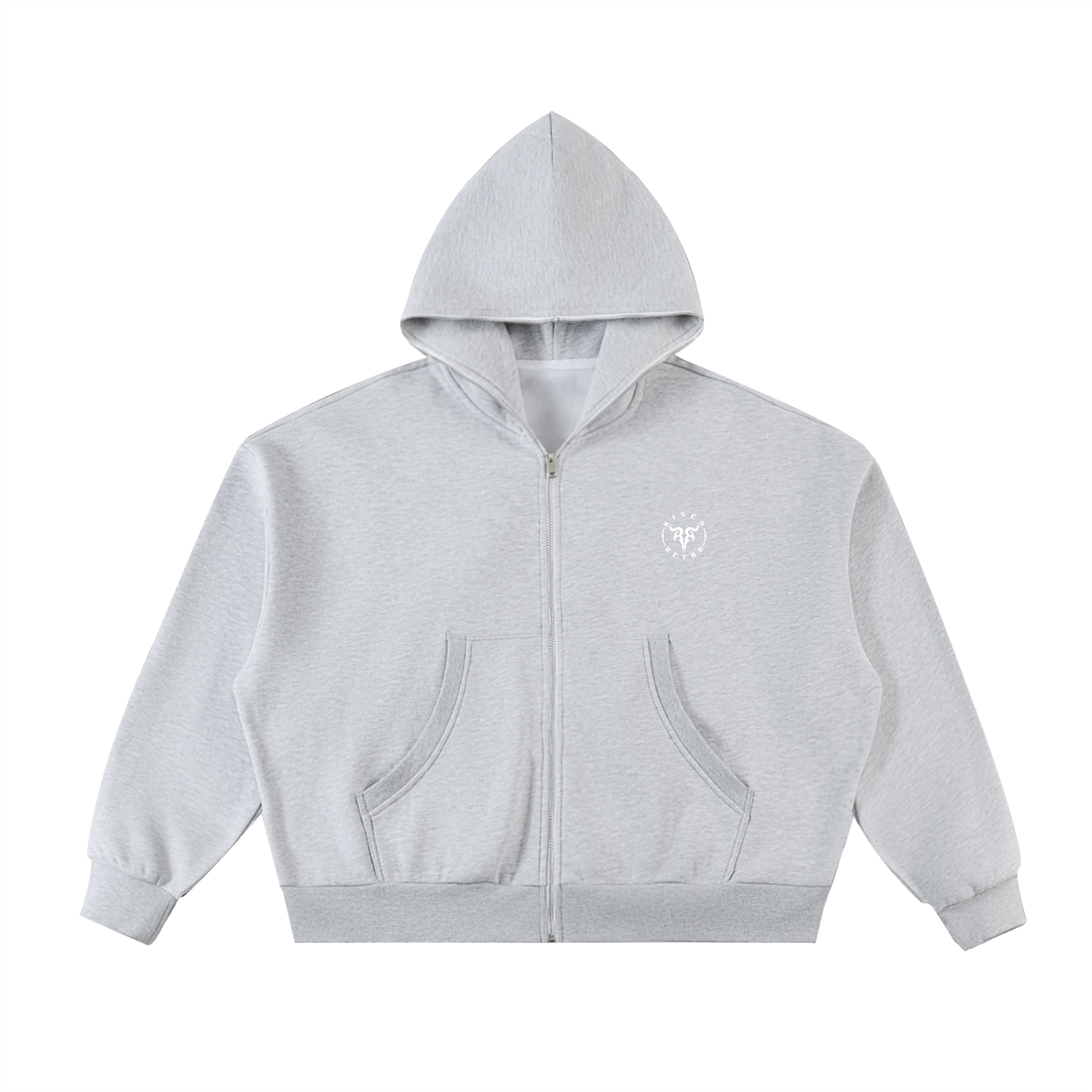 RISENRETRO X Fleeced Full-Zip Boxy Hoodie