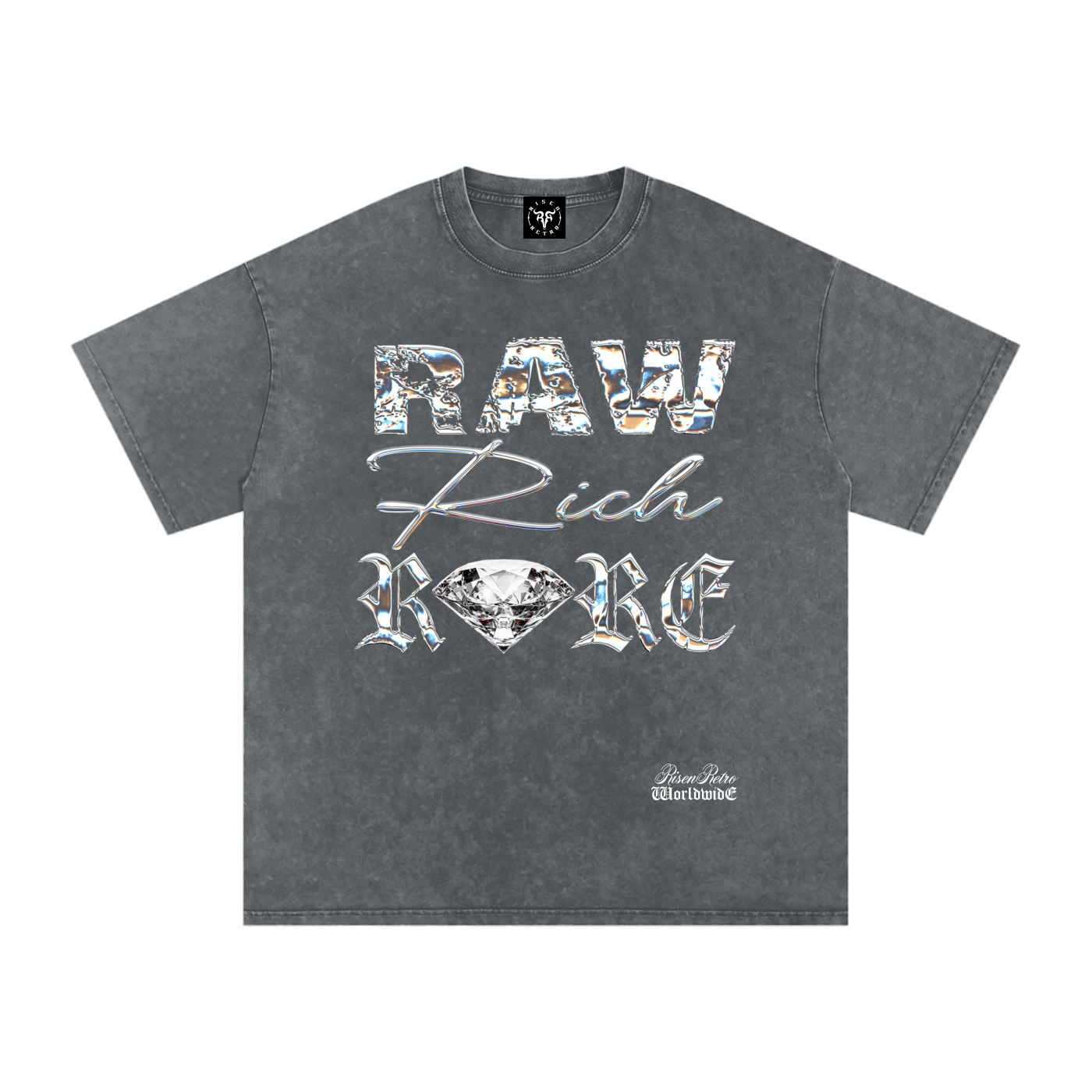RAW RICH RARE x RISEN RETRO Snow Washed Oversized Cotton T-Shirt