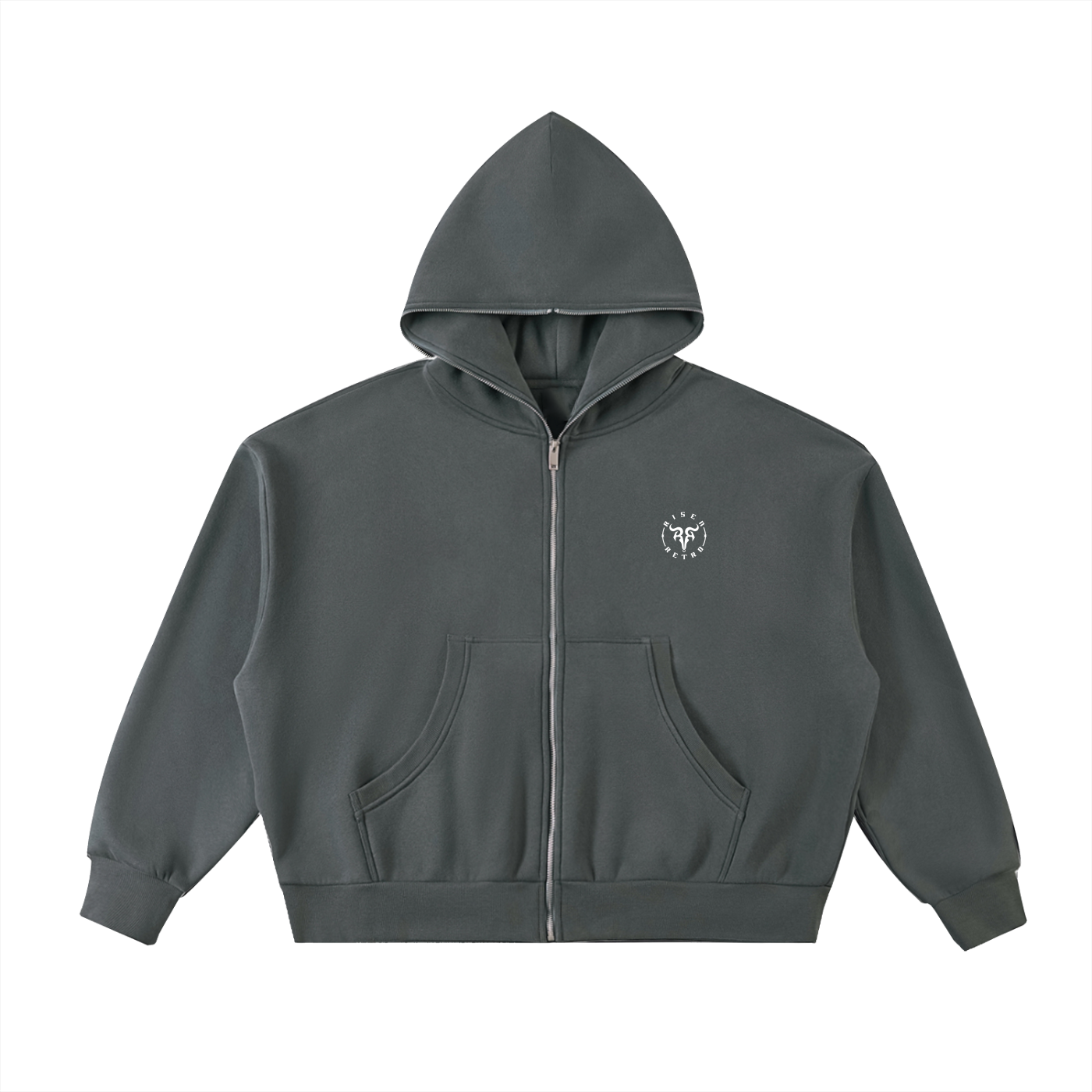 RISENRETRO X Fleeced Full-Zip Boxy Hoodie