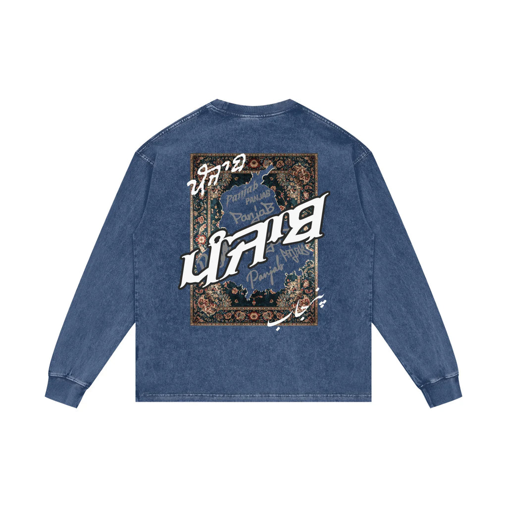 Panjab Tapestery X Risen Retro Acid Wash Oversize Long Sleeve T-Shirt