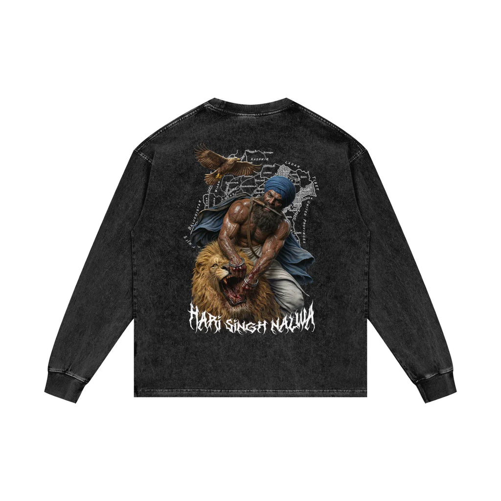 Sher-e-Punjab: Nalwa Acid Wash Oversize Long Sleeve T-Shirt
