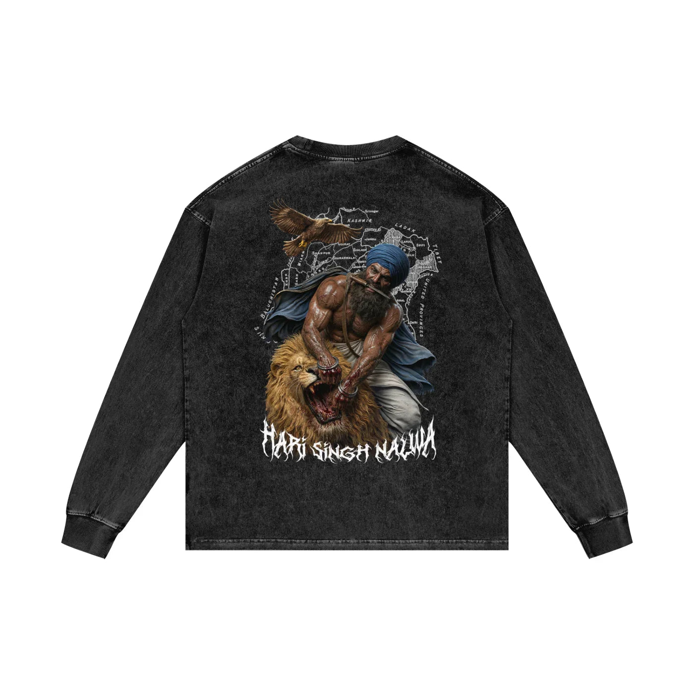 Sher-e-Punjab: Nalwa Acid Wash Oversize Long Sleeve T-Shirt