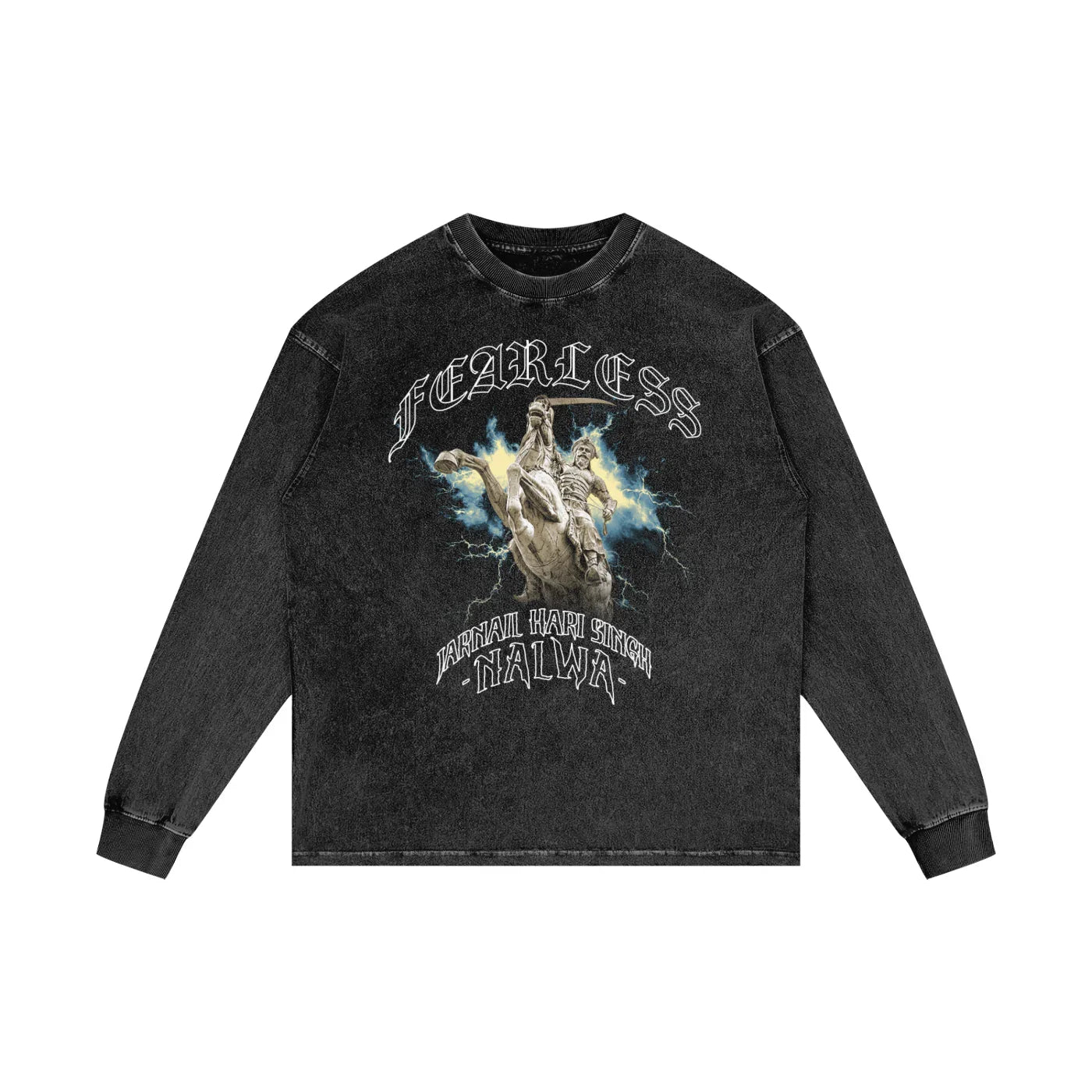 Fearless Jarnail hari Singh Nalwa Acid Wash Oversize Long Sleeve T-Shirt X RisenRetro