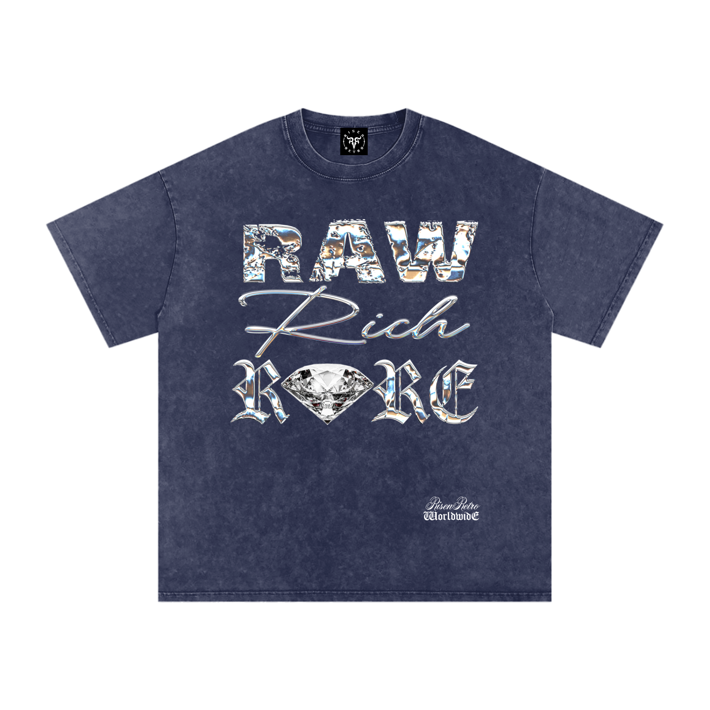 RAW RICH RARE x RISEN RETRO Snow Washed Oversized Cotton T-Shirt