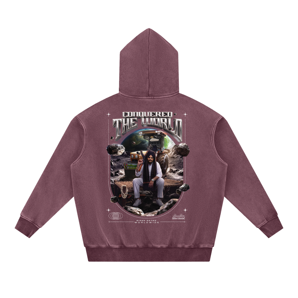 CONQUERED THE WORLD |  Snow Wash Fleece Oversize Hoodie | Sidhu Moose Wala