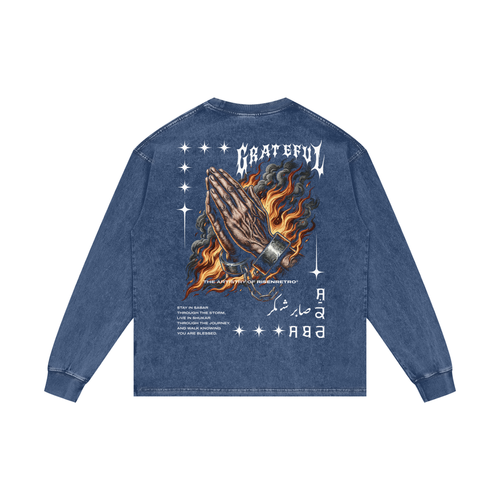 GRATEFUL | RISENRETRO | Acid Wash Oversize Long Sleeve T-Shirt
