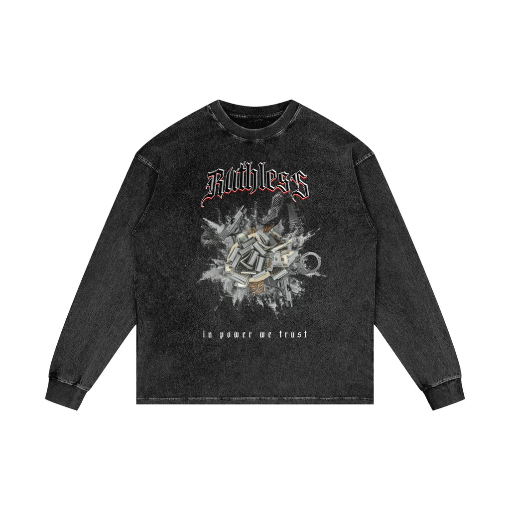 Ruthless X RisenRetro Acid Wash Oversize Long Sleeve T-Shirt