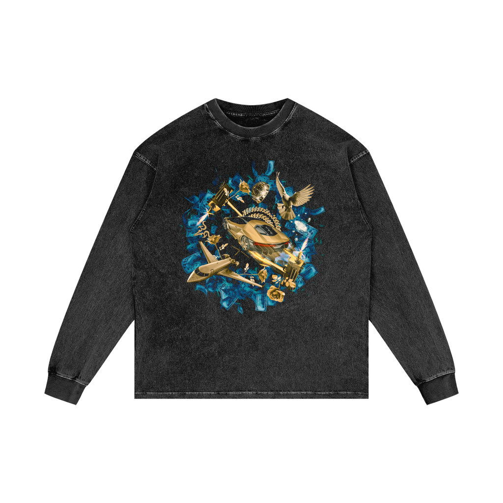 Don't Sleep on your Dreams X RisenRetro Acid Wash Oversize Long Sleeve T-Shirt