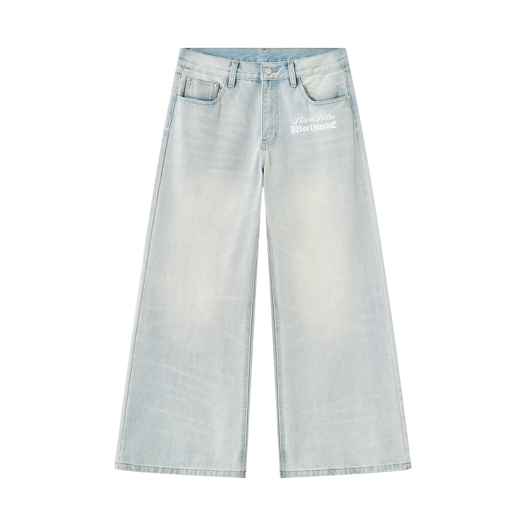 Men's Vintage Wash Wide Leg Denim Jeans