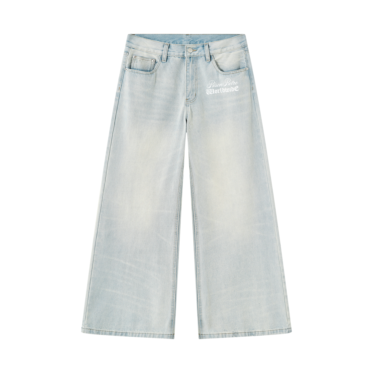 Men's Vintage Wash Wide Leg Denim Jeans