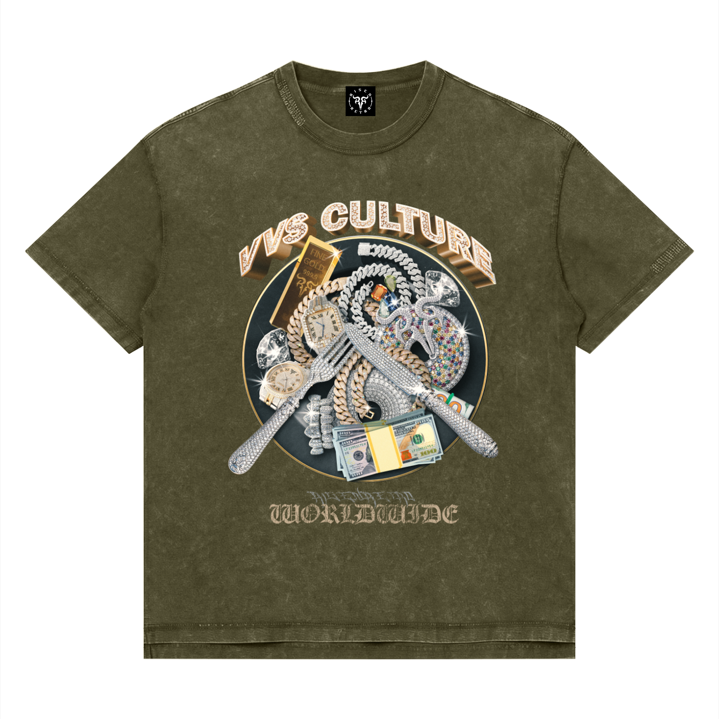 VVS CULTURE X Risen Retro Unisex Mineral Wash Oversized T-Shirt
