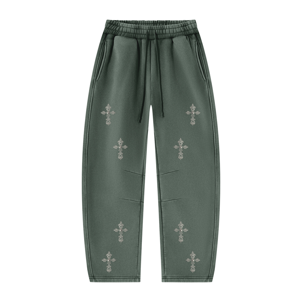 CHROME CROSS | RisenRetro | Unisex Vintage Wash Barrel Leg Fleece Sweatpants