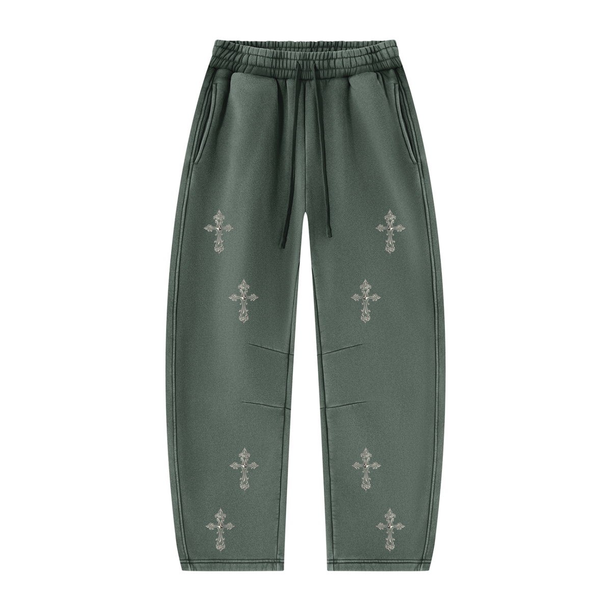 CHROME CROSS | RisenRetro | Unisex Vintage Wash Barrel Leg Fleece Sweatpants