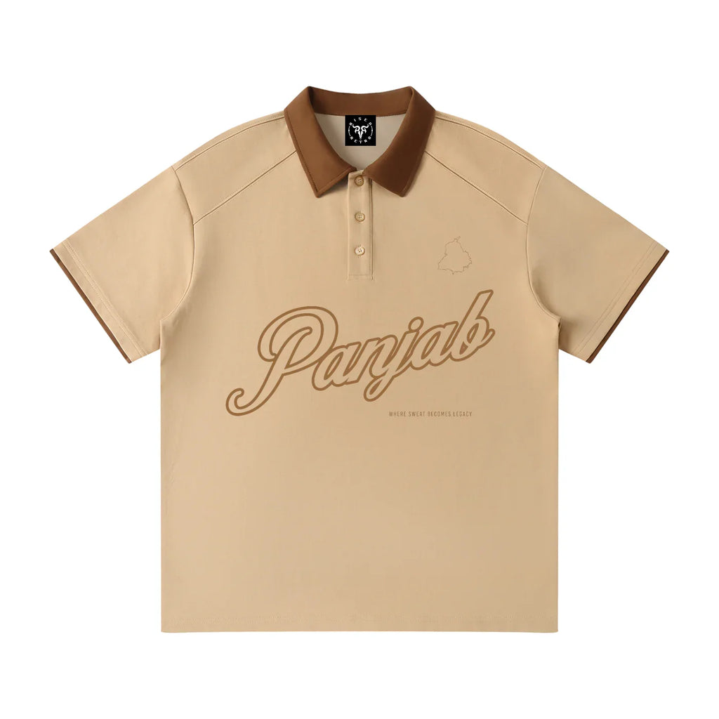 PANJAB legacy Khakhi  X RisenRetro Contrast Collar Raglan Polo Shirt