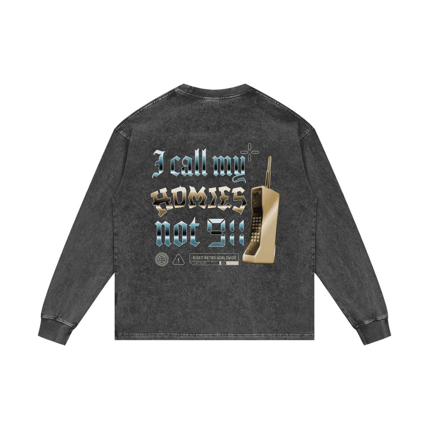 HOMIES 911 X RisenRetro Acid Wash Oversize Long Sleeve T-Shirt