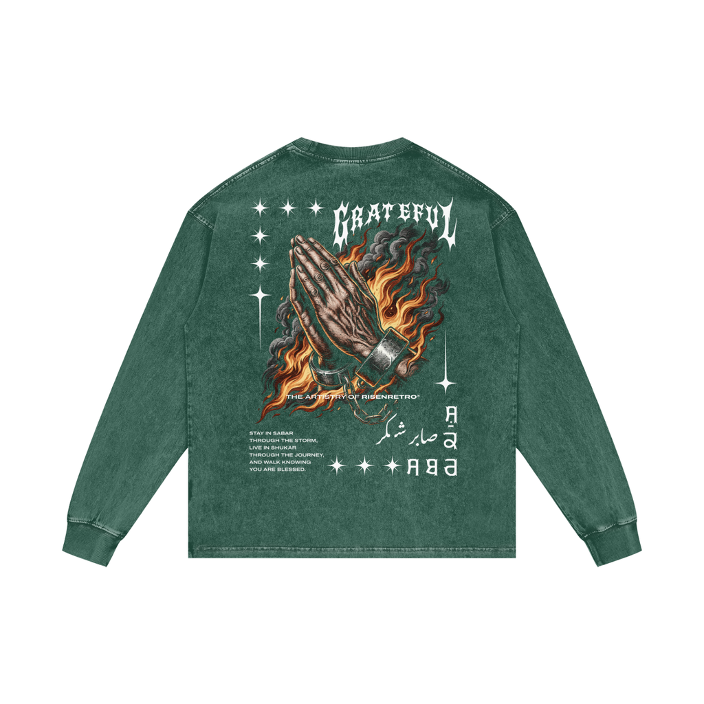 GRATEFUL | RISENRETRO | Acid Wash Oversize Long Sleeve T-Shirt