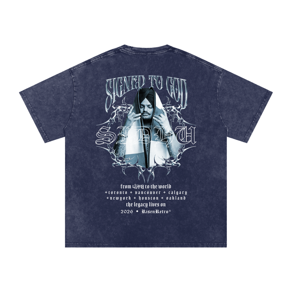 SIGNED TO GOD | SIDHU MOOSE WALA | Snow Washed Oversized Cotton T-Shirt | RISENRETRO