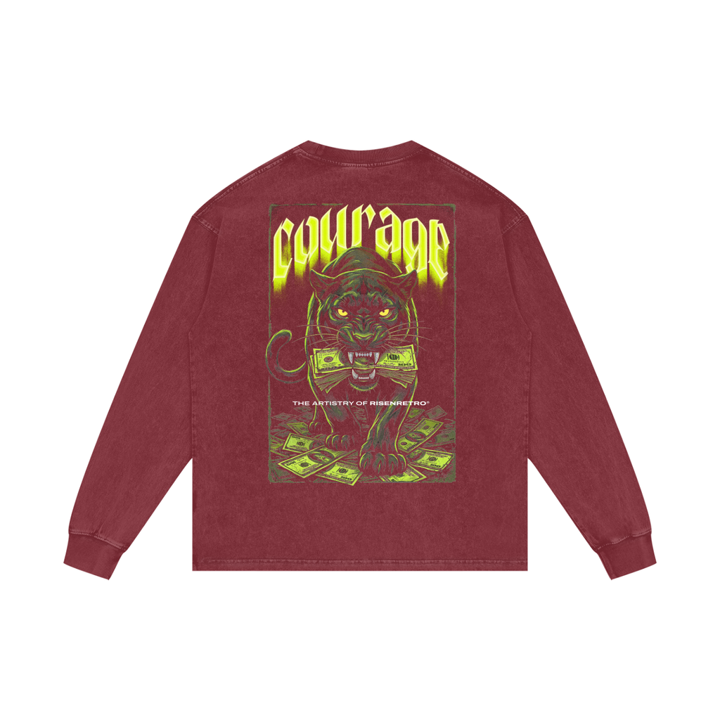 COURAGE OVER COMFORT | RISENRETRO | Acid Wash Oversize Long Sleeve T-Shirt