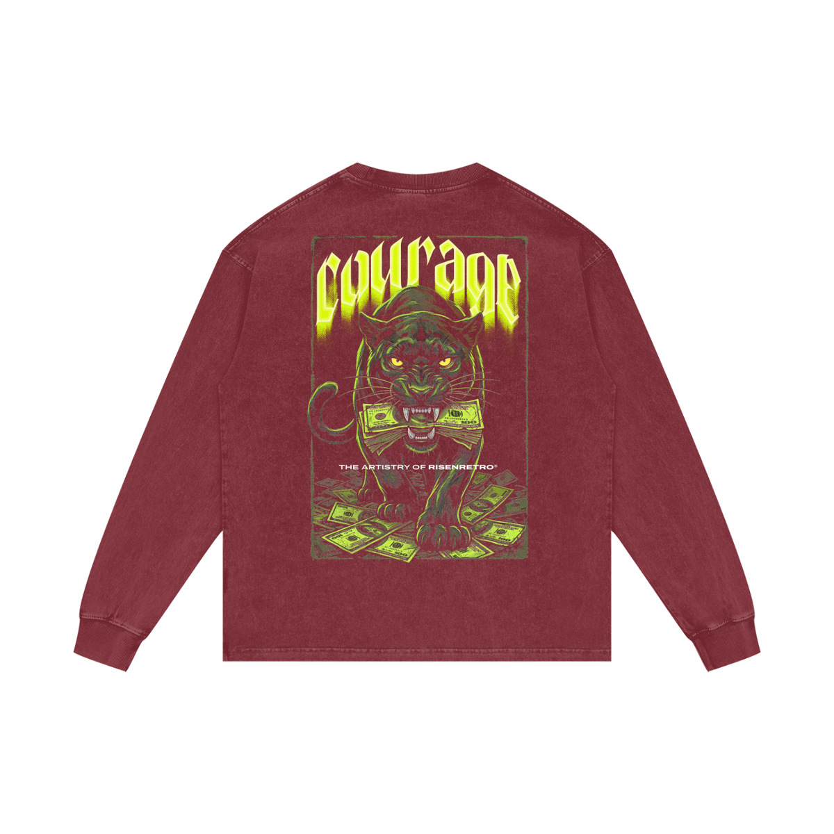 COURAGE OVER COMFORT | RISENRETRO | Acid Wash Oversize Long Sleeve T-Shirt