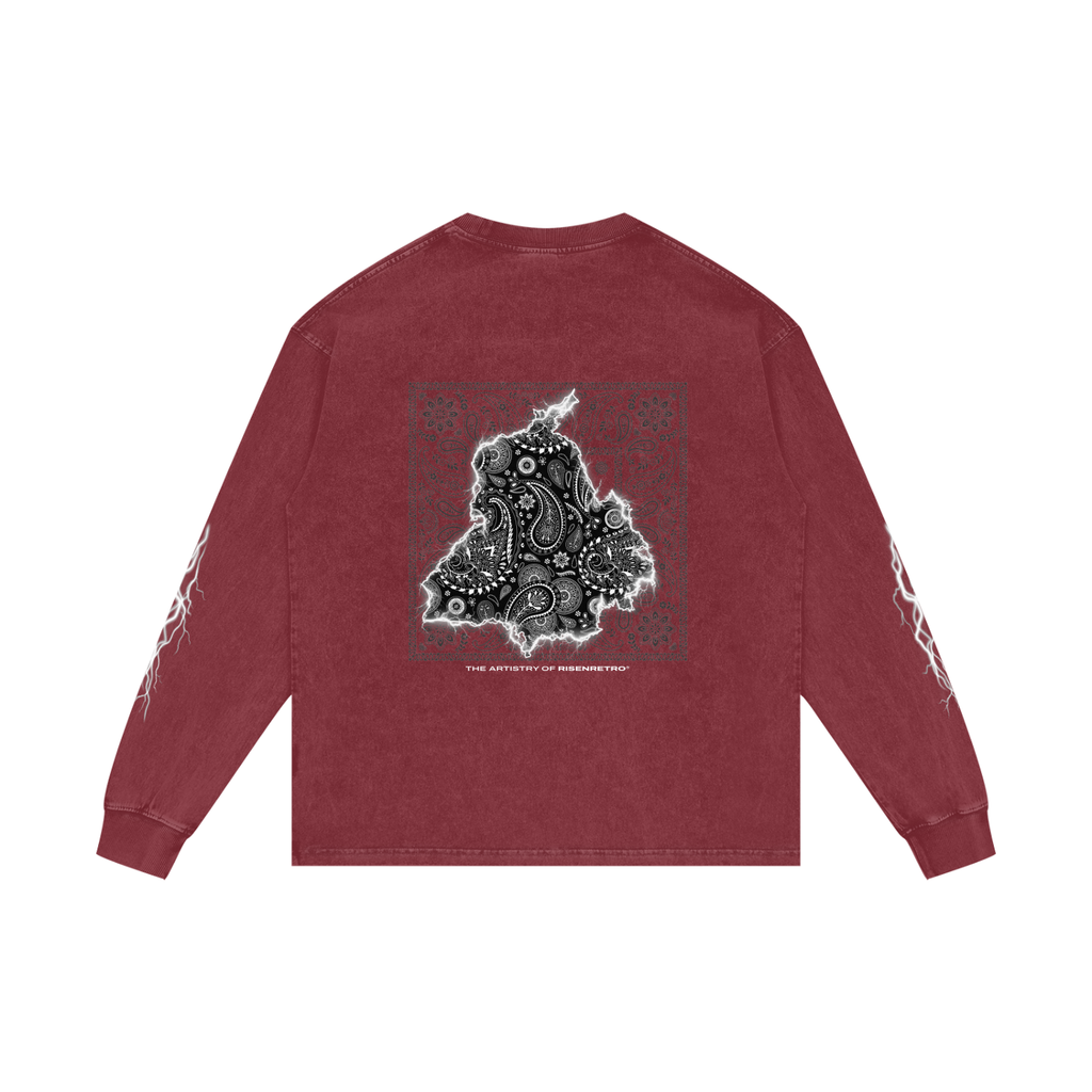Panjab Bandana Flash  | RISENRETRO |  Acid Wash Oversize Long Sleeve T-Shirt