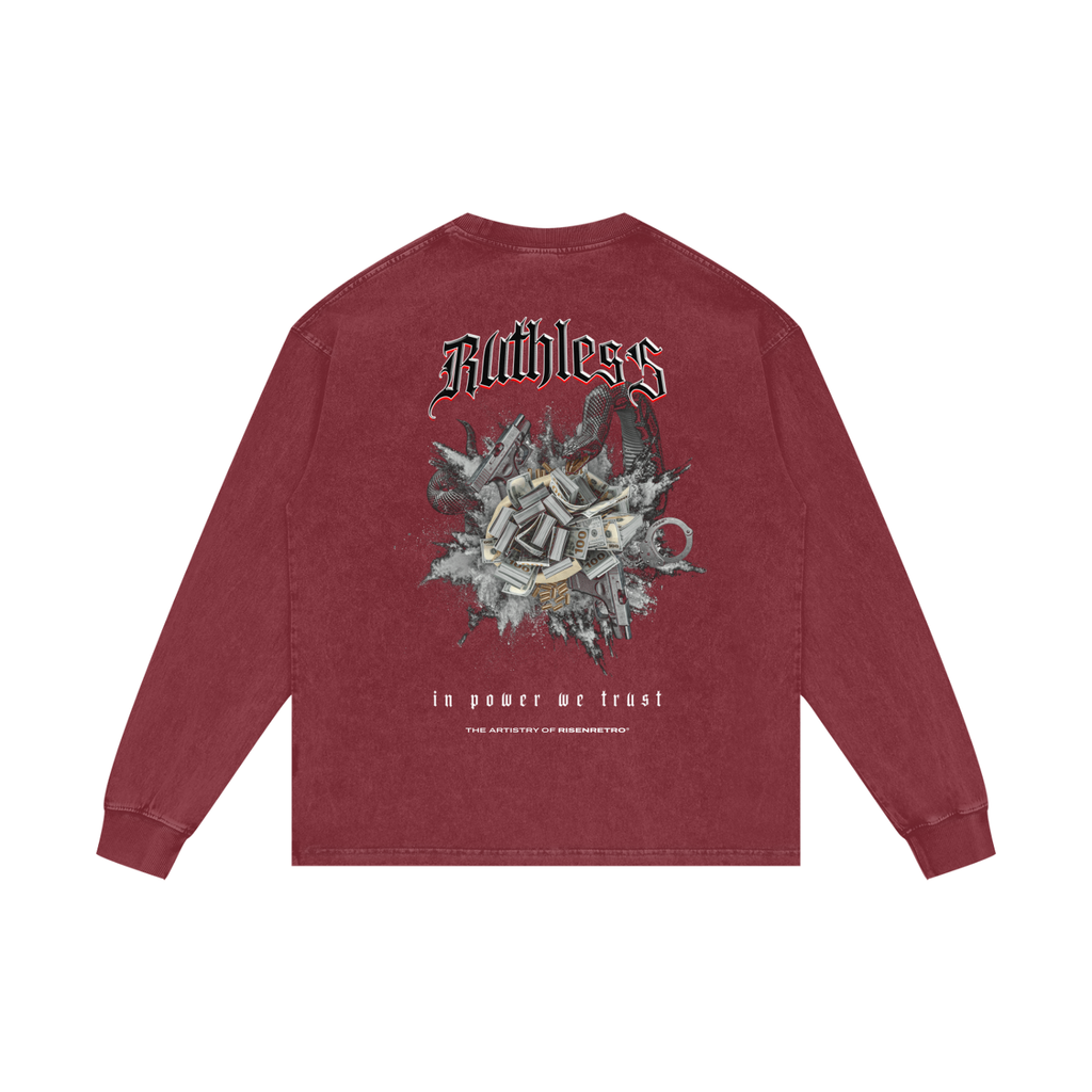 RUTHLESS  | RISENRETRO | Acid Wash Oversize Long Sleeve T-Shirt