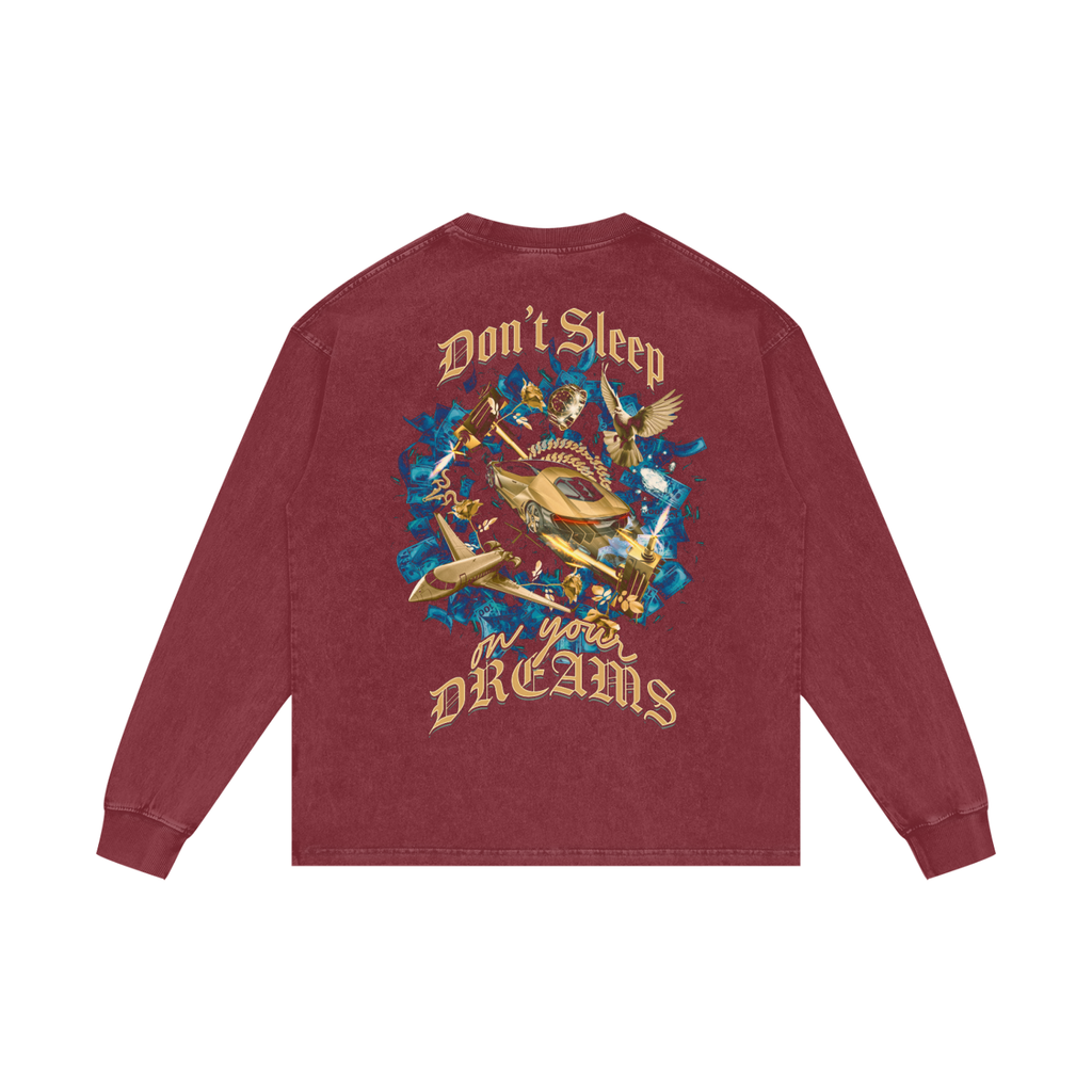 Don't Sleep on your Dreams X RisenRetro Acid Wash Oversize Long Sleeve T-Shirt