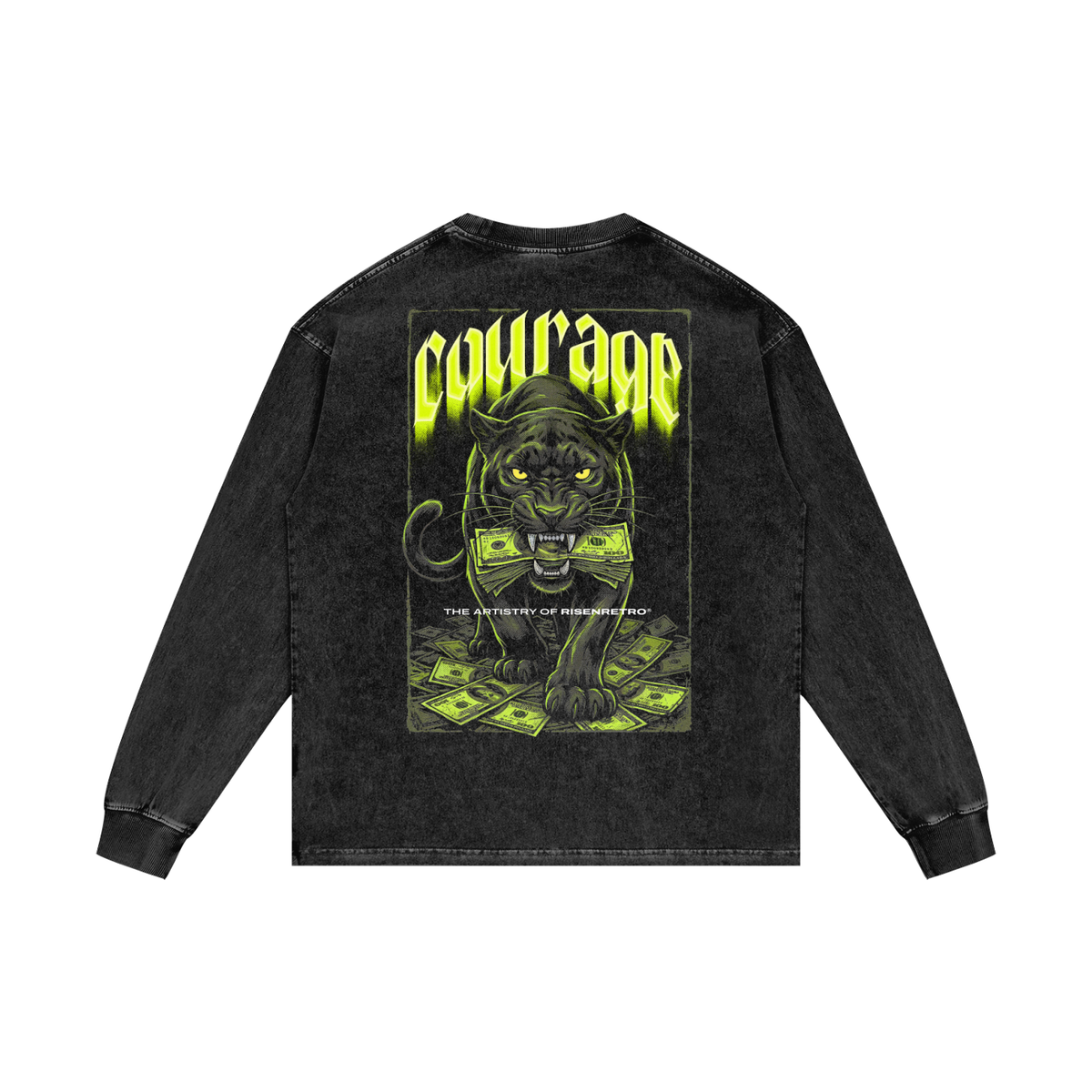 COURAGE OVER COMFORT | RISENRETRO | Acid Wash Oversize Long Sleeve T-Shirt