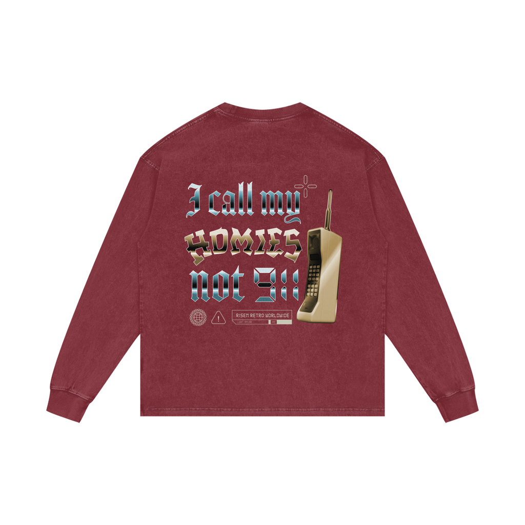 HOMIES 911 X RisenRetro Acid Wash Oversize Long Sleeve T-Shirt