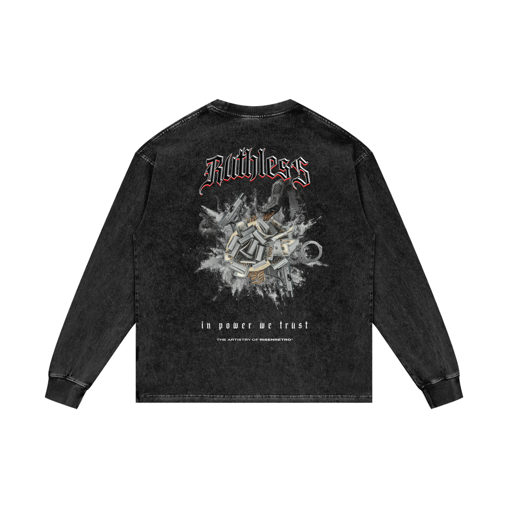 RUTHLESS  | RISENRETRO | Acid Wash Oversize Long Sleeve T-Shirt