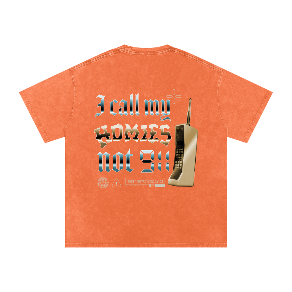 HOMIES 911 x RISEN RETRO Snow Washed Oversized Cotton T-Shirt