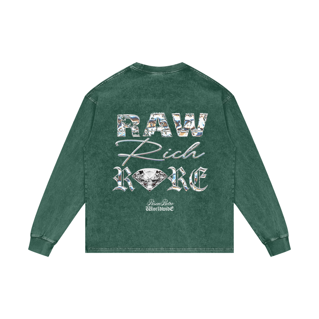 RAW RICH RARE  | RISENRETRO | Acid Wash Oversize Long Sleeve T-Shirt