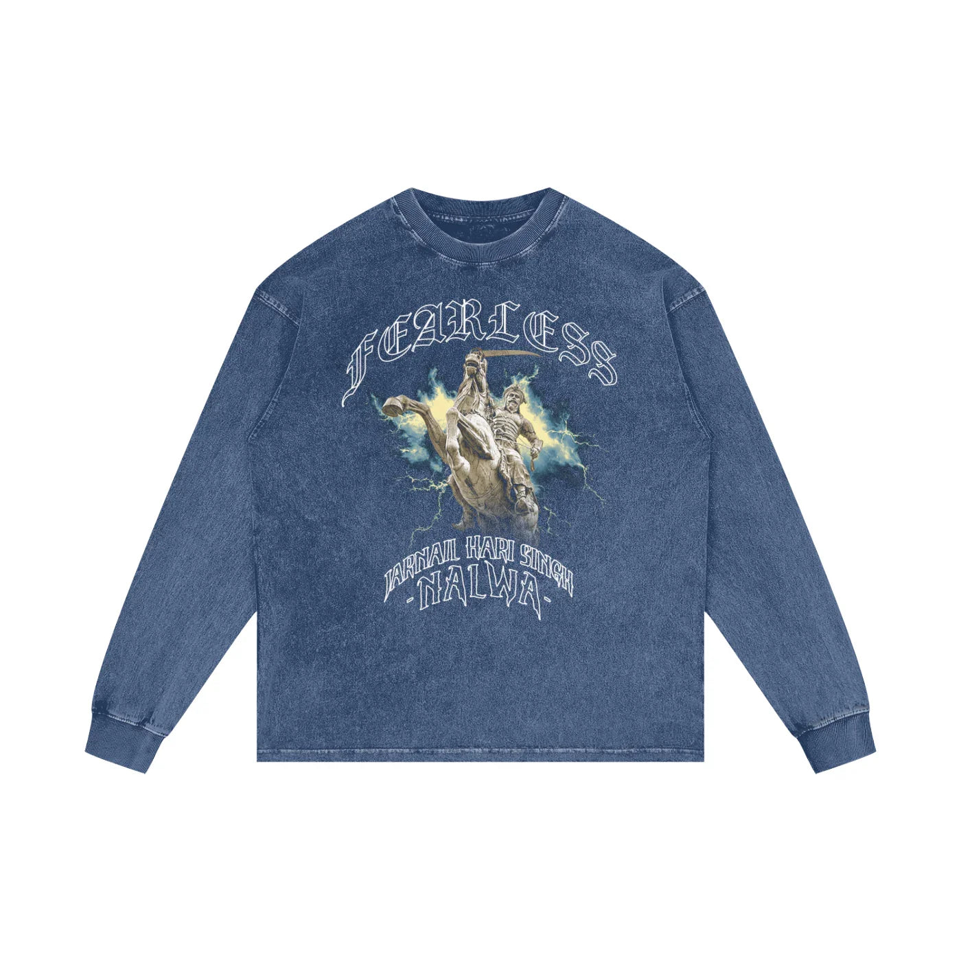 Fearless Jarnail hari Singh Nalwa Acid Wash Oversize Long Sleeve T-Shirt X RisenRetro
