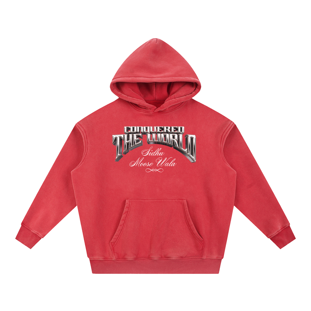 CONQUERED THE WORLD |  Snow Wash Fleece Oversize Hoodie | Sidhu Moose Wala