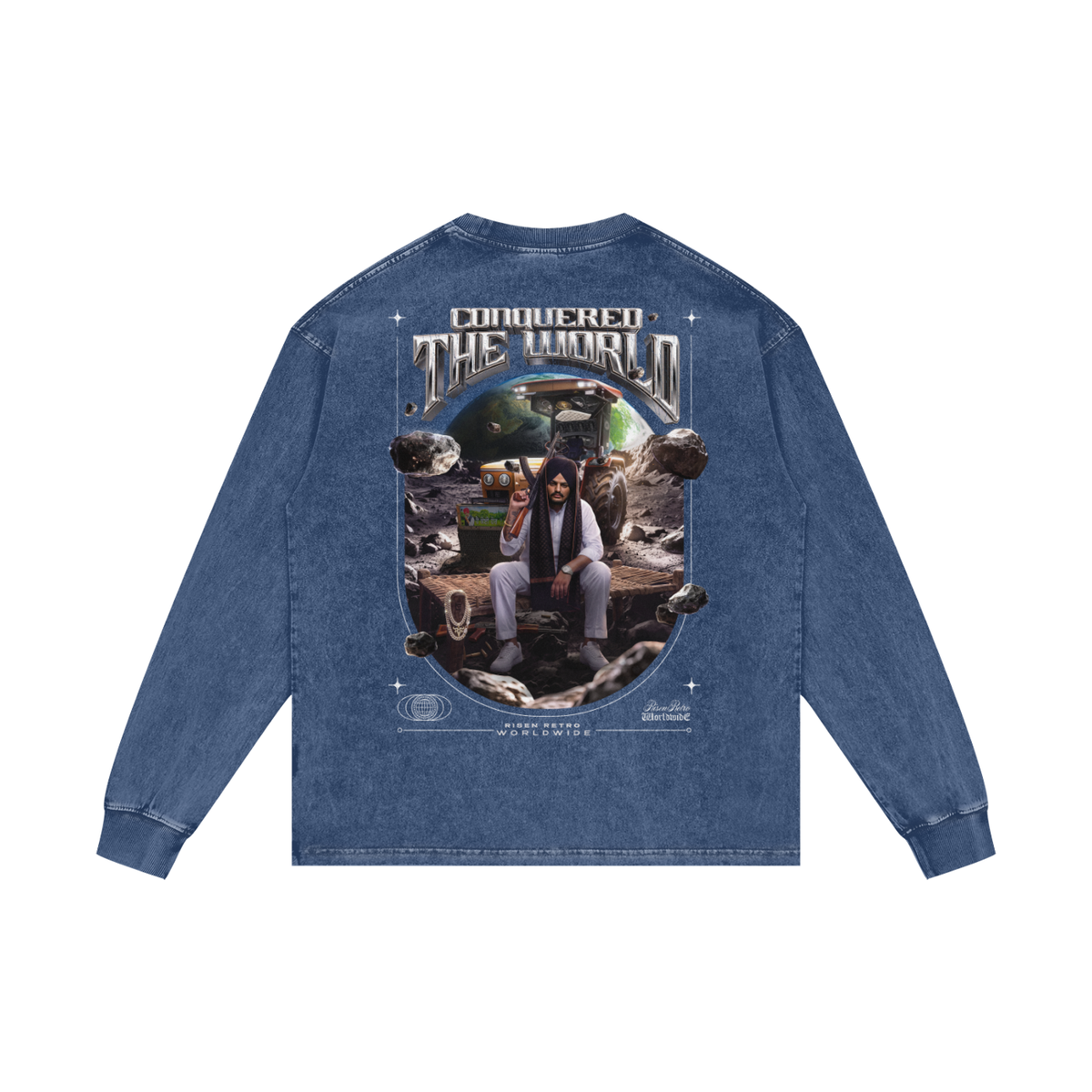 CONQUERED THE WORLD | Acid Wash Oversize Long Sleeve T-Shirt | Sidhu Moose Wala