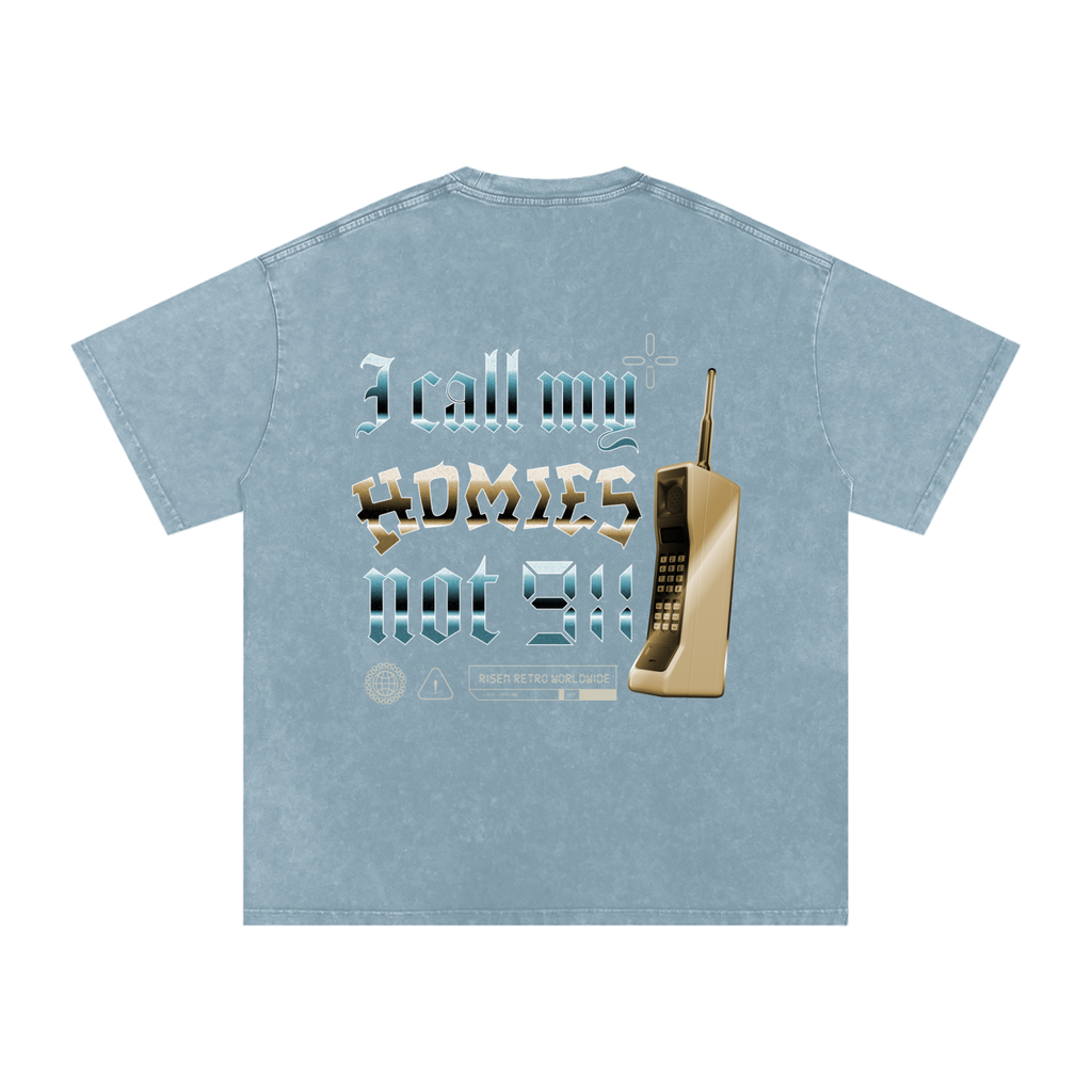 HOMIES 911 x RISEN RETRO Snow Washed Oversized Cotton T-Shirt