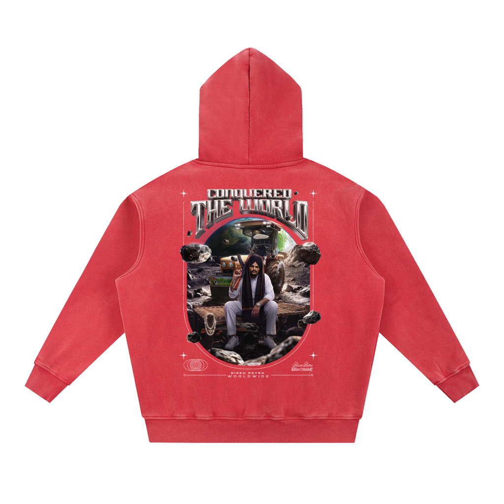 CONQUERED THE WORLD |  Snow Wash Fleece Oversize Hoodie | Sidhu Moose Wala