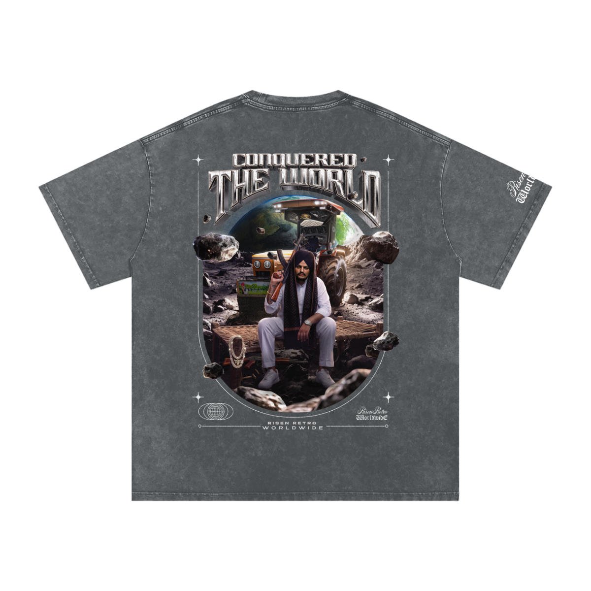 CONQUERED THE WORLD | Snow Washed Oversized Cotton T-Shirt | Sidhu Moose Wala
