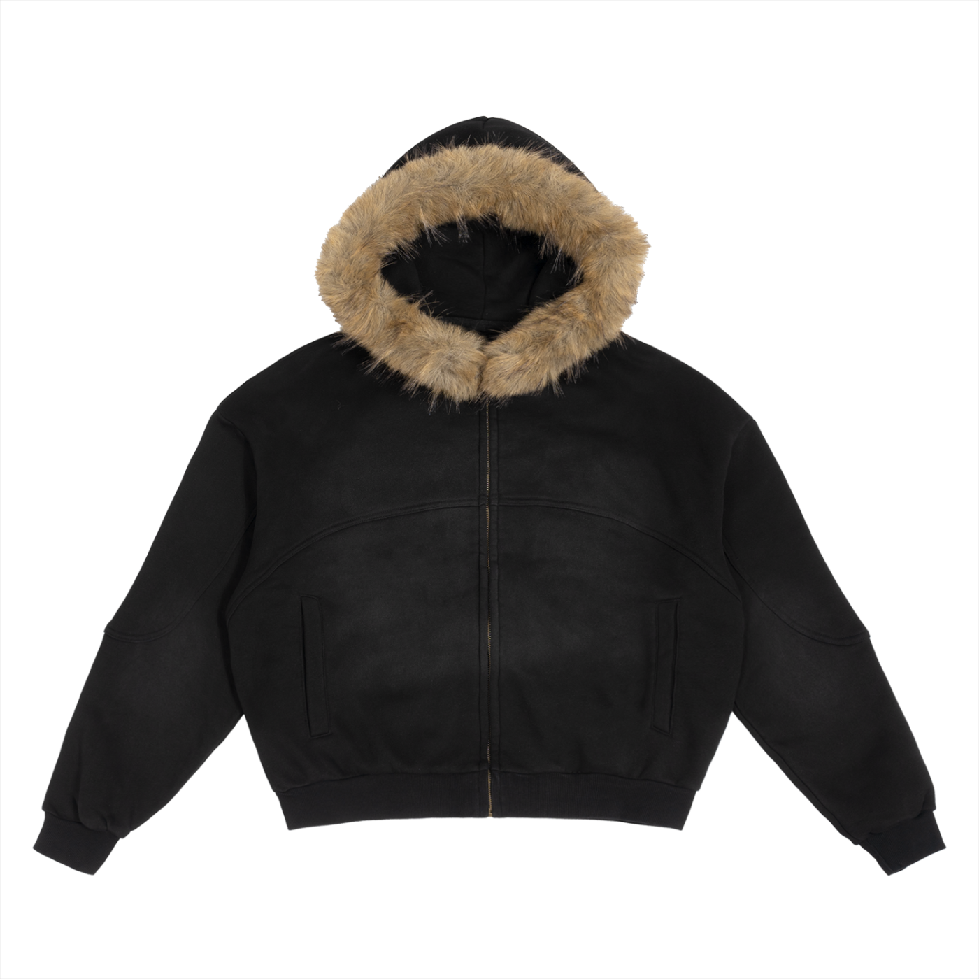 Risen Retro Sun Fade Boxy Detachable Fur Hoodie
