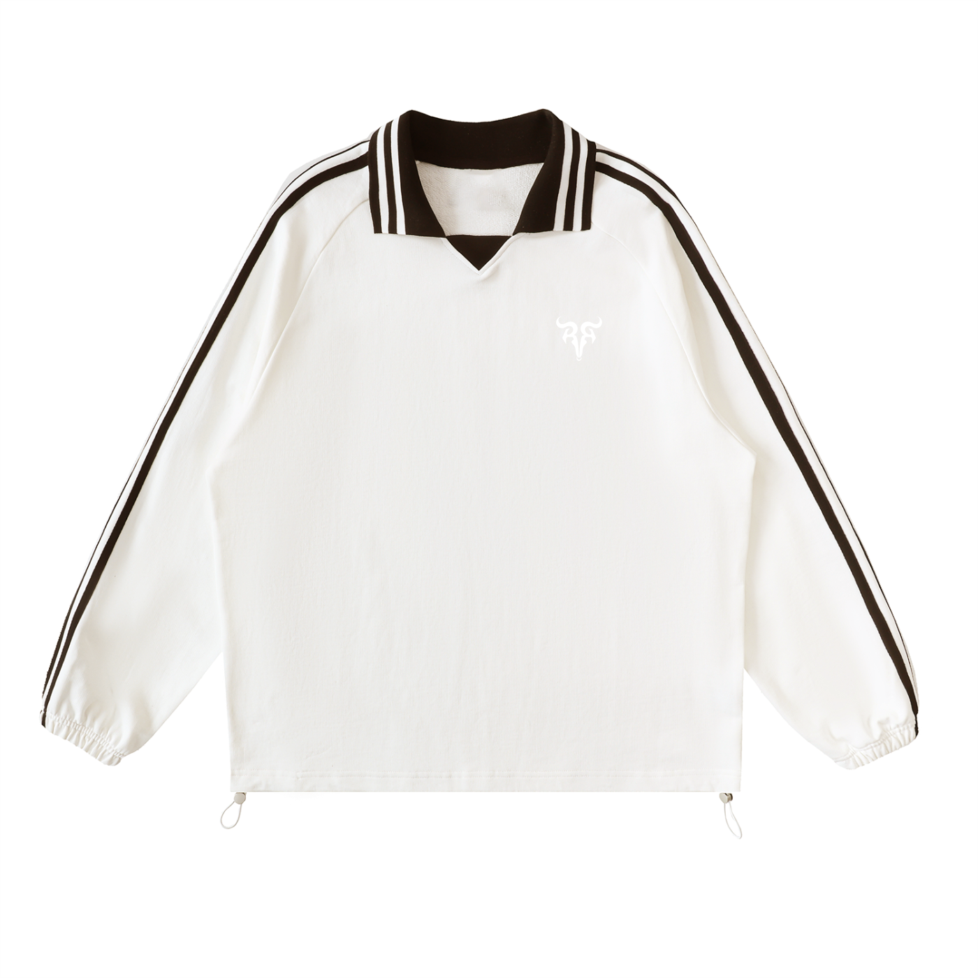 Risen Retro Monogram Contrast Striped Lapel Collar Sweatshirt