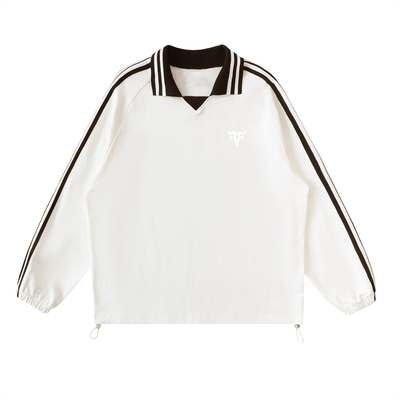 Risen Retro Monogram Contrast Striped Lapel Collar Sweatshirt