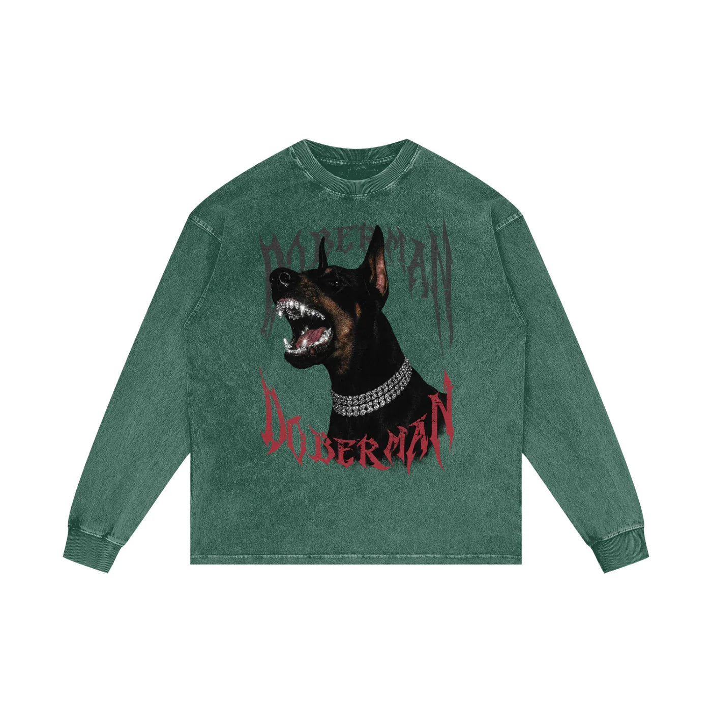 Doberman Rage X Risen Retro Acid Wash Oversize Long Sleeve T-Shirt